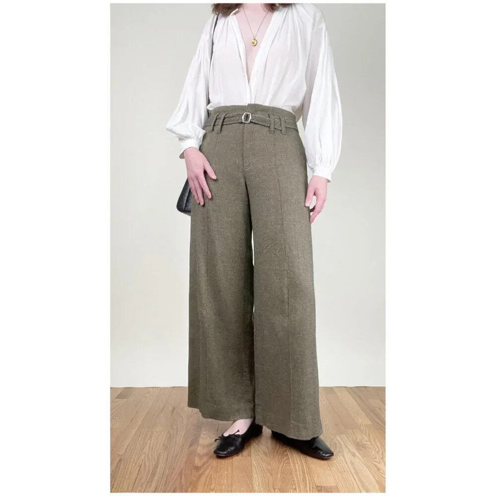 Vintage French Silk Wool Knit Wide Leg Flare High Rise Pants Tweed Long Trousers - Picture 10 of 10